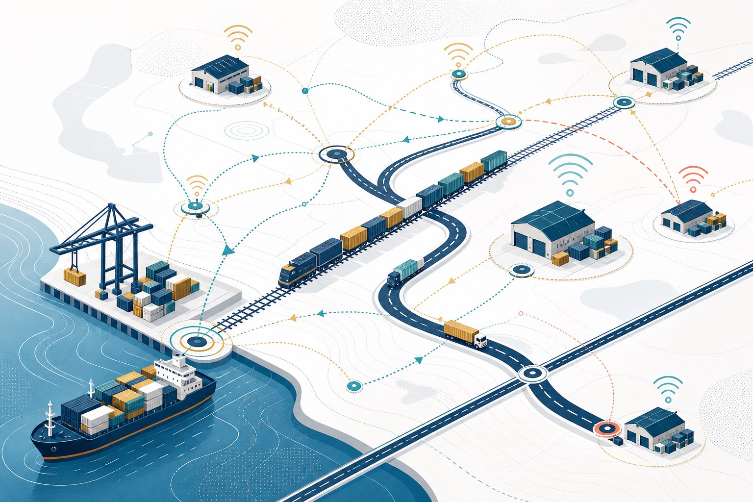 Editorial infographic connecting African ports, railways, roads and inland logistics hubs